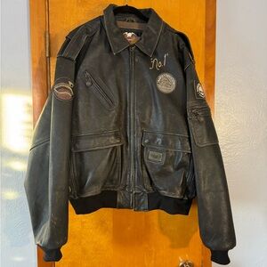Harley-Davidson Black Leather Bomber Jacket with Patches